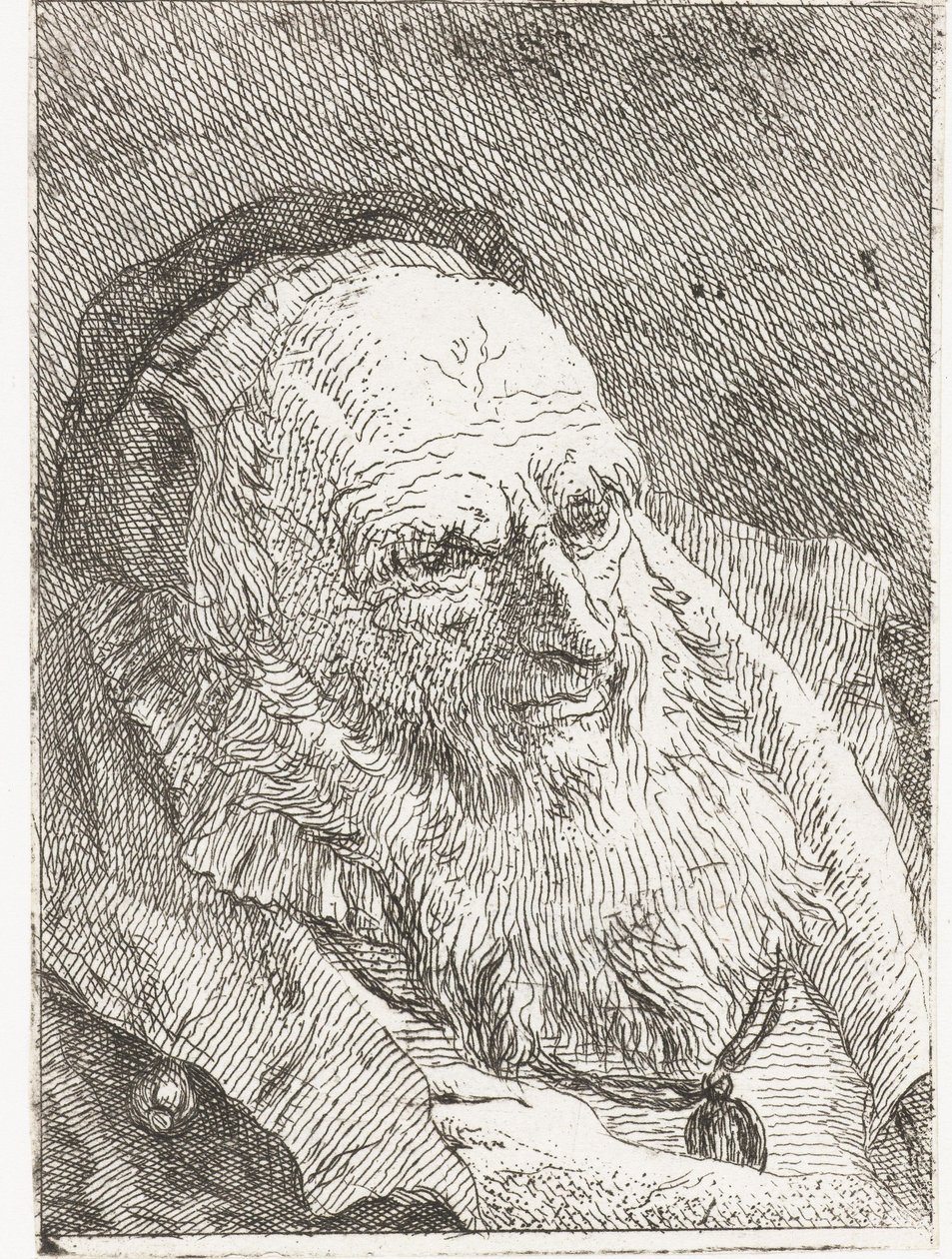 Homem idoso com a mão enfiada debaixo do casaco de Giovanni Domenico Tiepolo