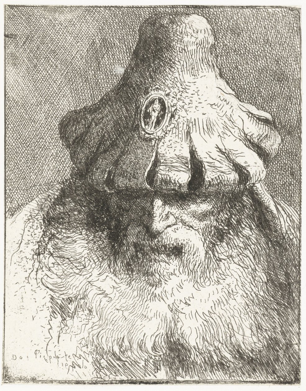 Velho de chapéu cônico com aba de fenda Coleção de cabeças (título da série) Raccolta di Teste (título da série) de Giovanni Domenico Tiepolo