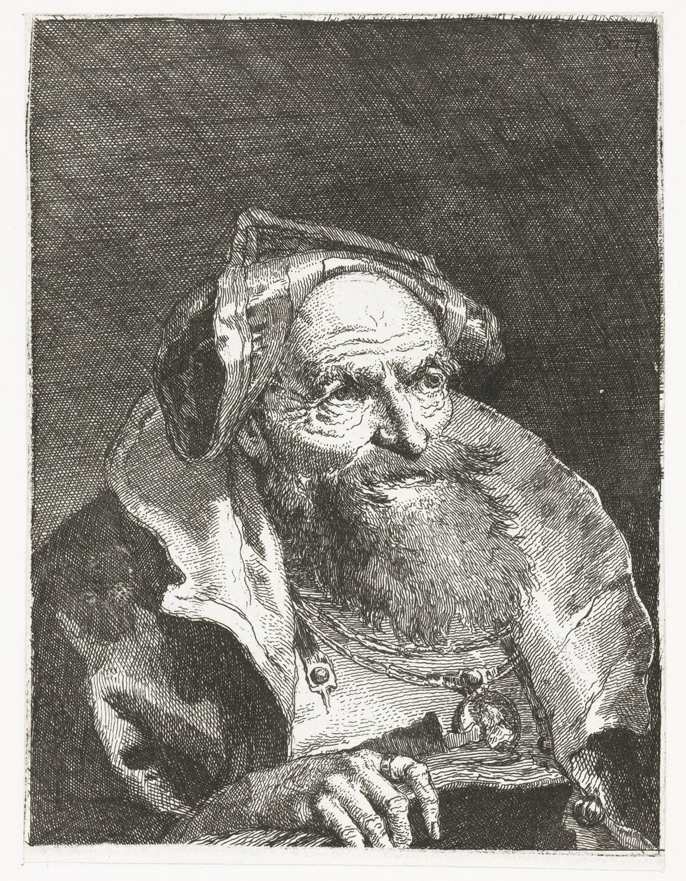 Homem velho com corrente e livro
Colecção de cabeças (título da série)
Raccolta di Teste (título da série) de Giovanni Domenico Tiepolo