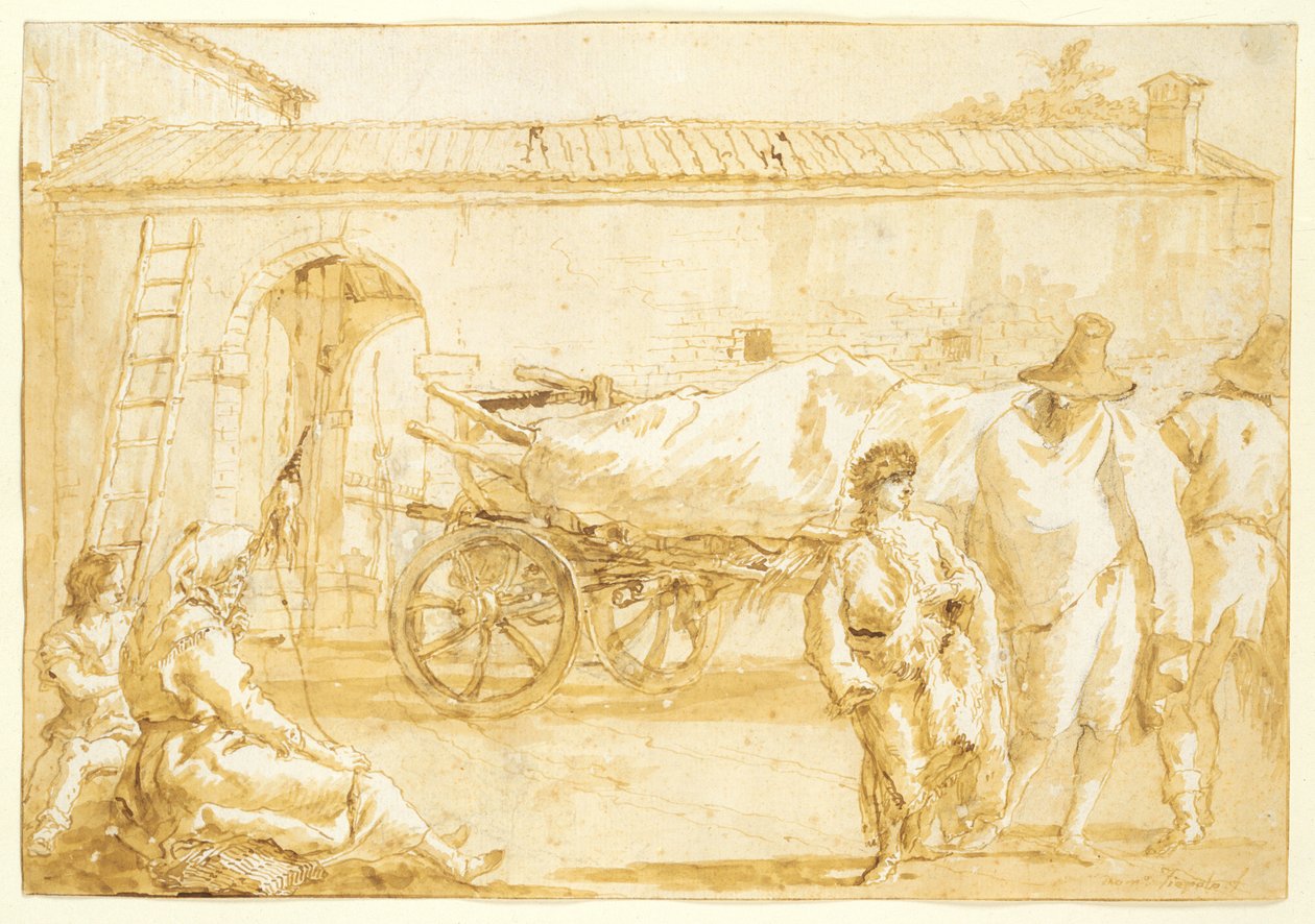 Camponeses com um carrinho de fazenda de Giovanni Domenico Tiepolo