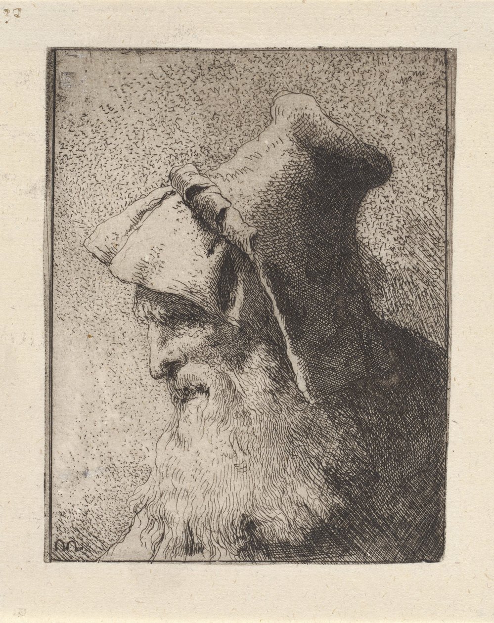 Perfil de um homem idoso com barba, da «Raccolta di Teste» (Coleção de Cabeças) de Giovanni Domenico Tiepolo