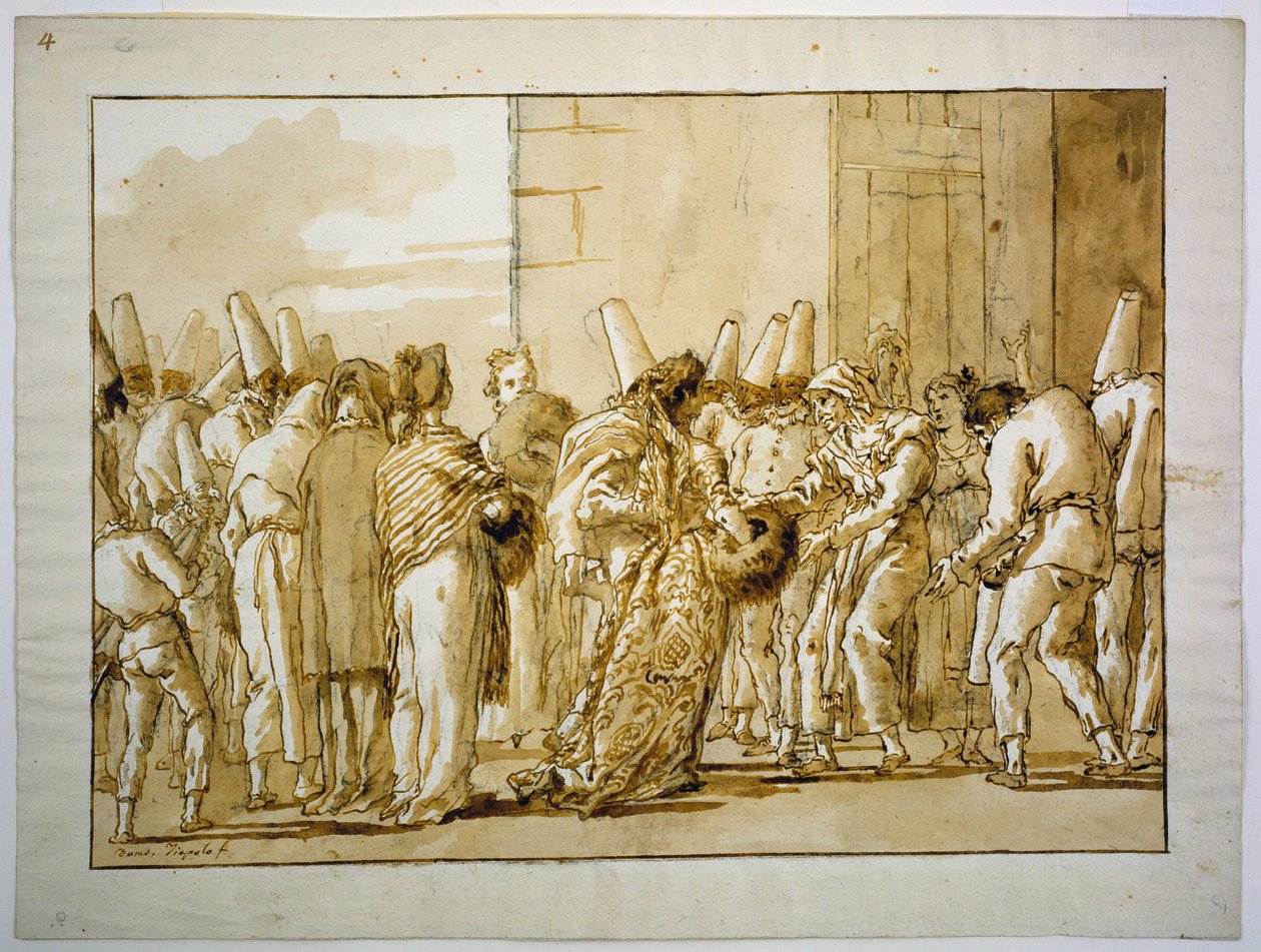 Punchinellas Vater bringt seine Braut nach Hause de Giovanni Domenico Tiepolo