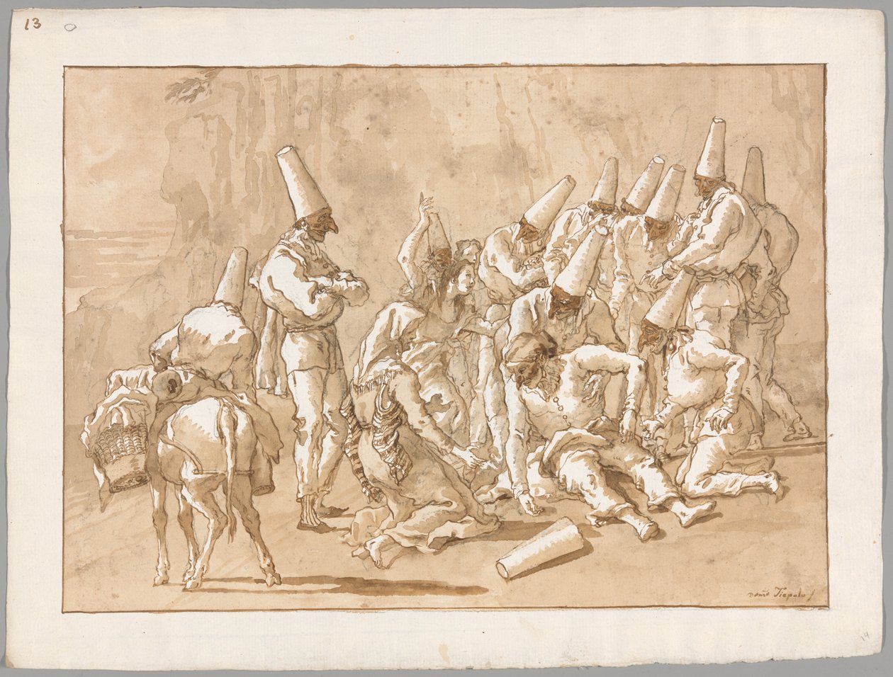Punchinello desmorona na estrada de Giovanni Domenico Tiepolo