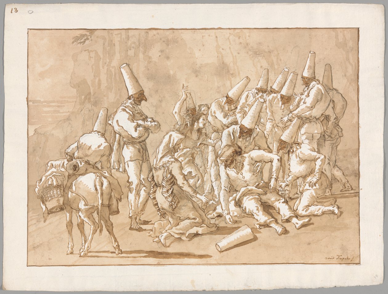 Punchinello desmorona na estrada de Giovanni Domenico Tiepolo