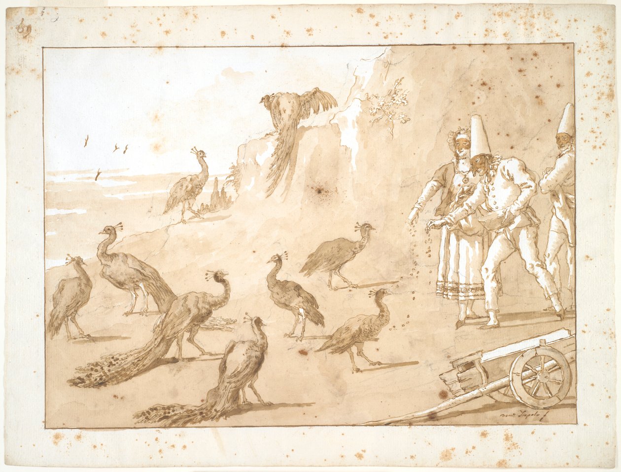 Punchinello alimentando os pavões de Giovanni Domenico Tiepolo