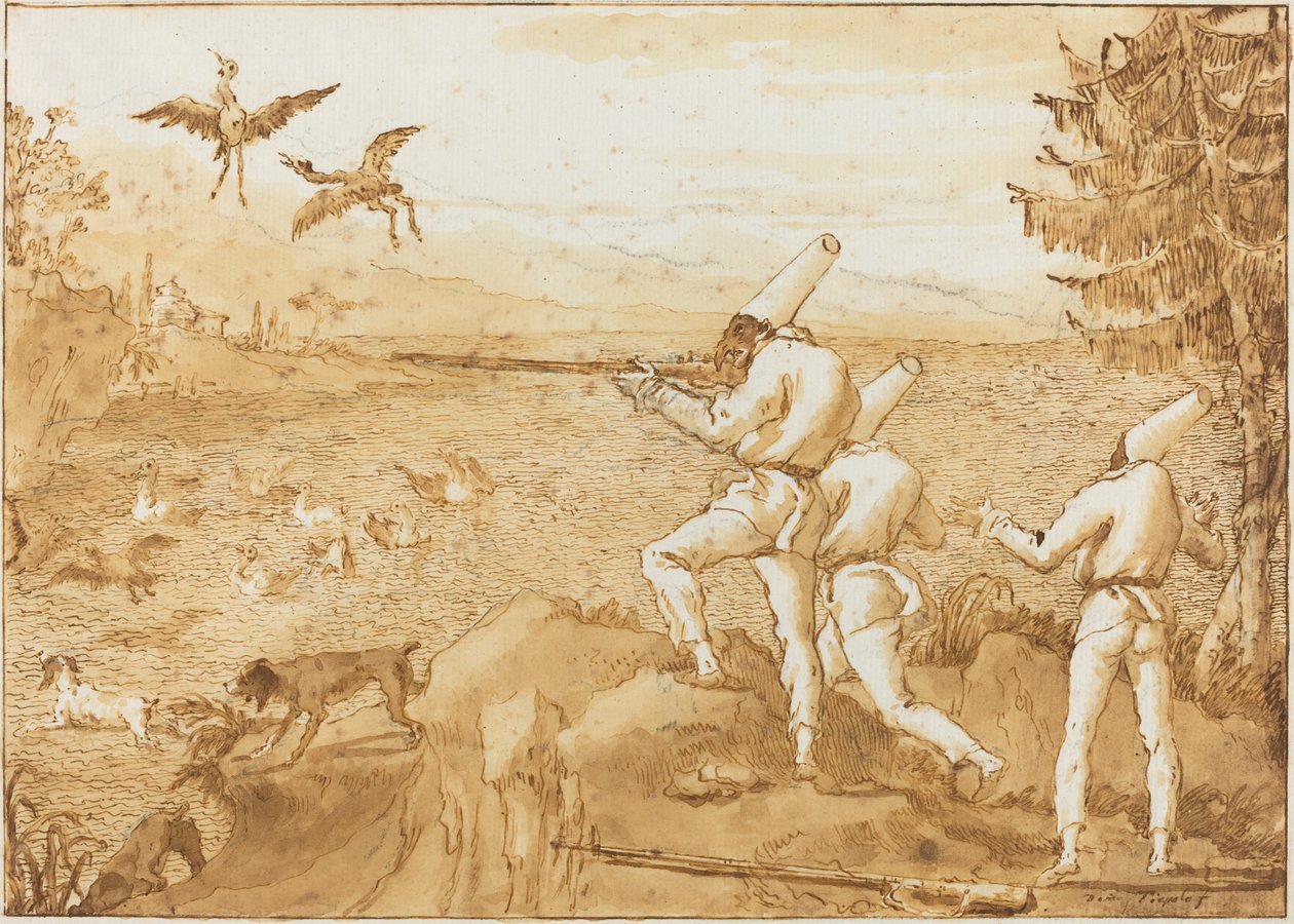 Punchinellos caçando aves aquáticas de Giovanni Domenico Tiepolo