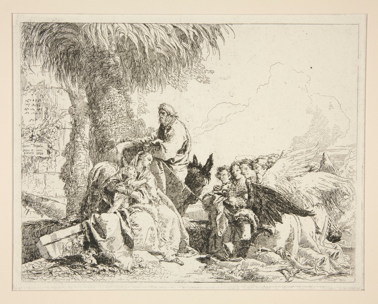 Descanso durante o voo para o Egipto, da série Idee pittoresche sopra la fuga em Egitto (Voo para o Egipto) de Giovanni Domenico Tiepolo