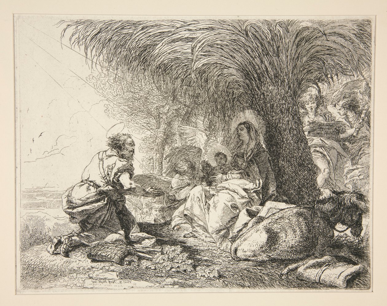 São José Adorando o Menino Jesus, da série Idee pittoresche sopra la fuga em Egitto (Voo para o Egipto) de Giovanni Domenico Tiepolo