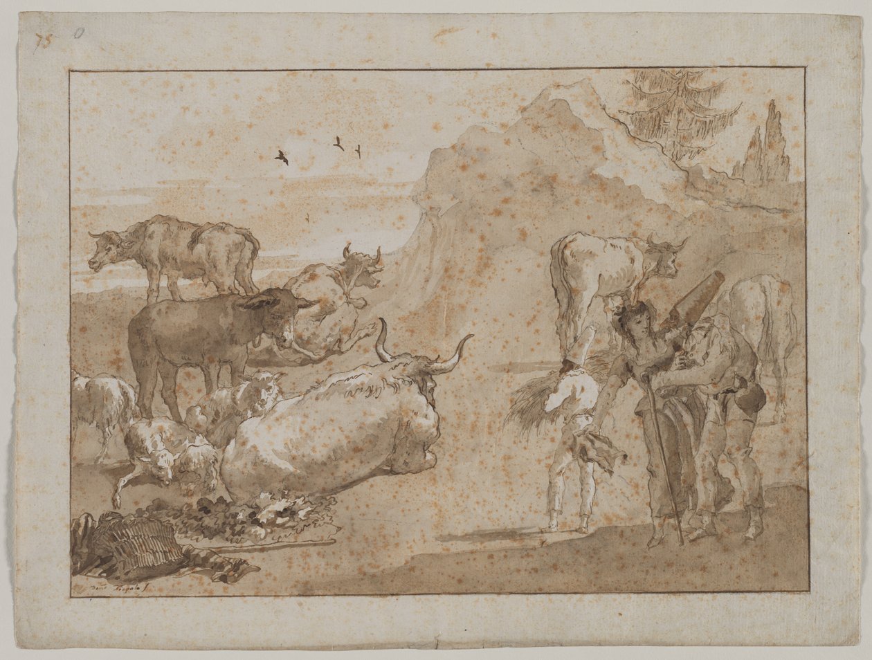 Ovelhas e vacas, década de 1790. de Giovanni Domenico Tiepolo