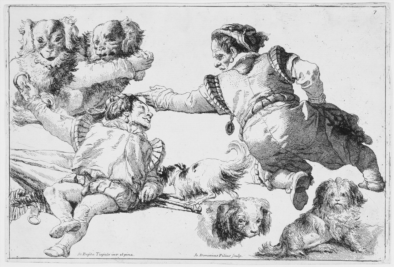 Estudos de anões e cães, ca. 1753. de Giovanni Domenico Tiepolo