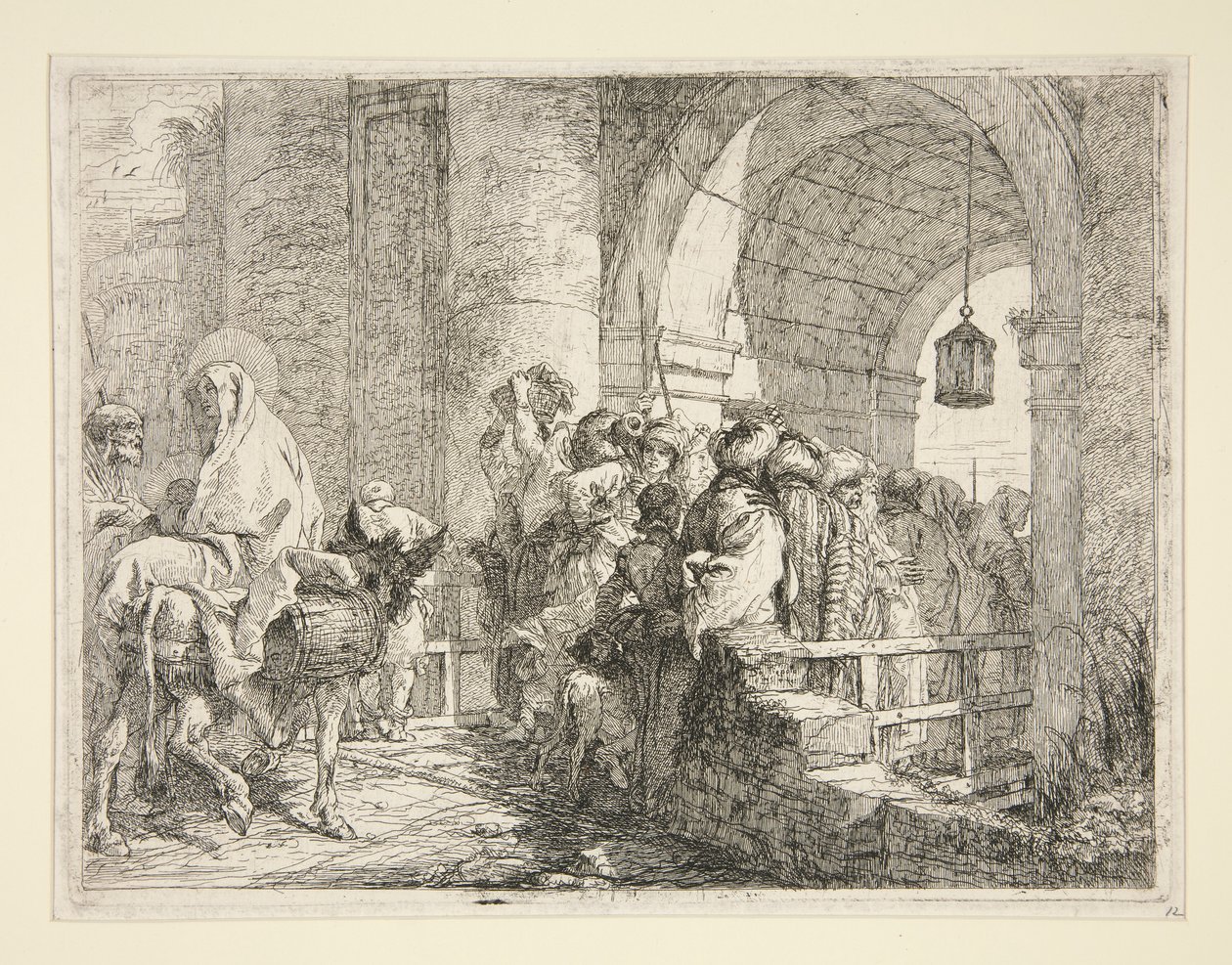 A Chegada da Sagrada Família ao Portão de uma Cidade, da série Idee pittoresche sopra la fuga in Egitto (Flight into Egypt) de Giovanni Domenico Tiepolo