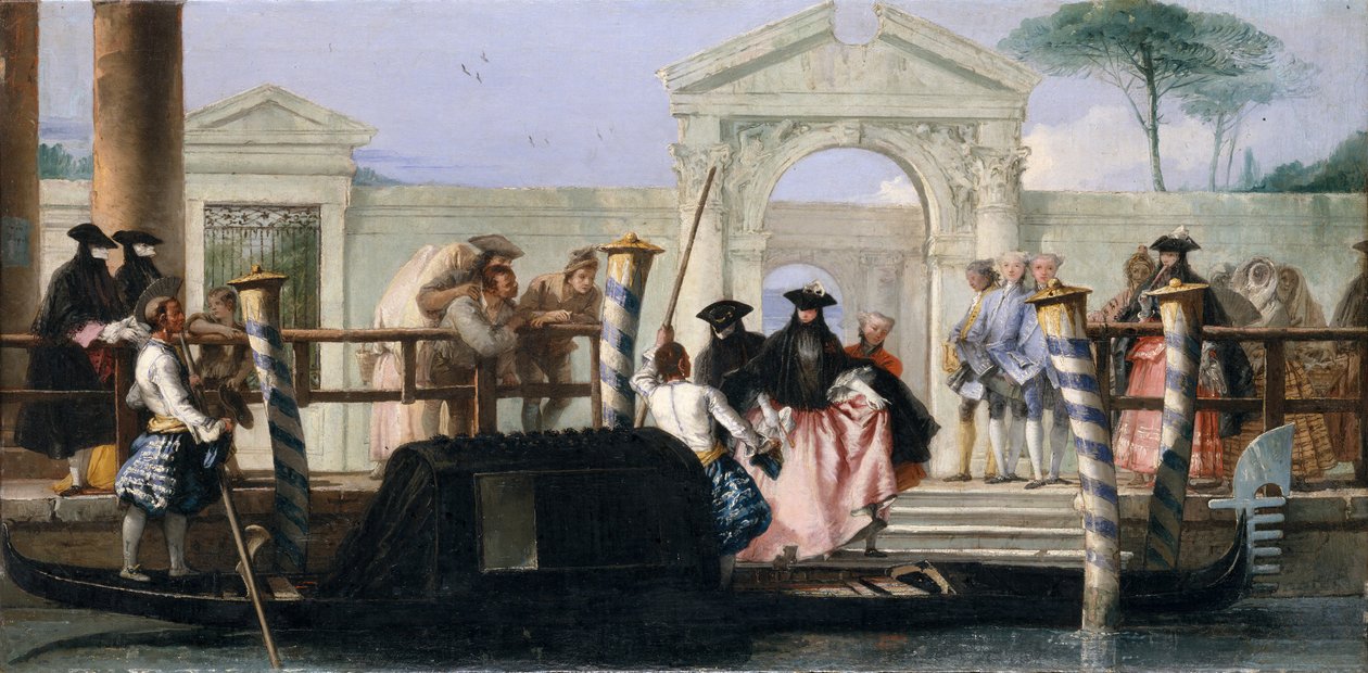 A partida da gôndola, meados da década de 1760. de Giovanni Domenico Tiepolo