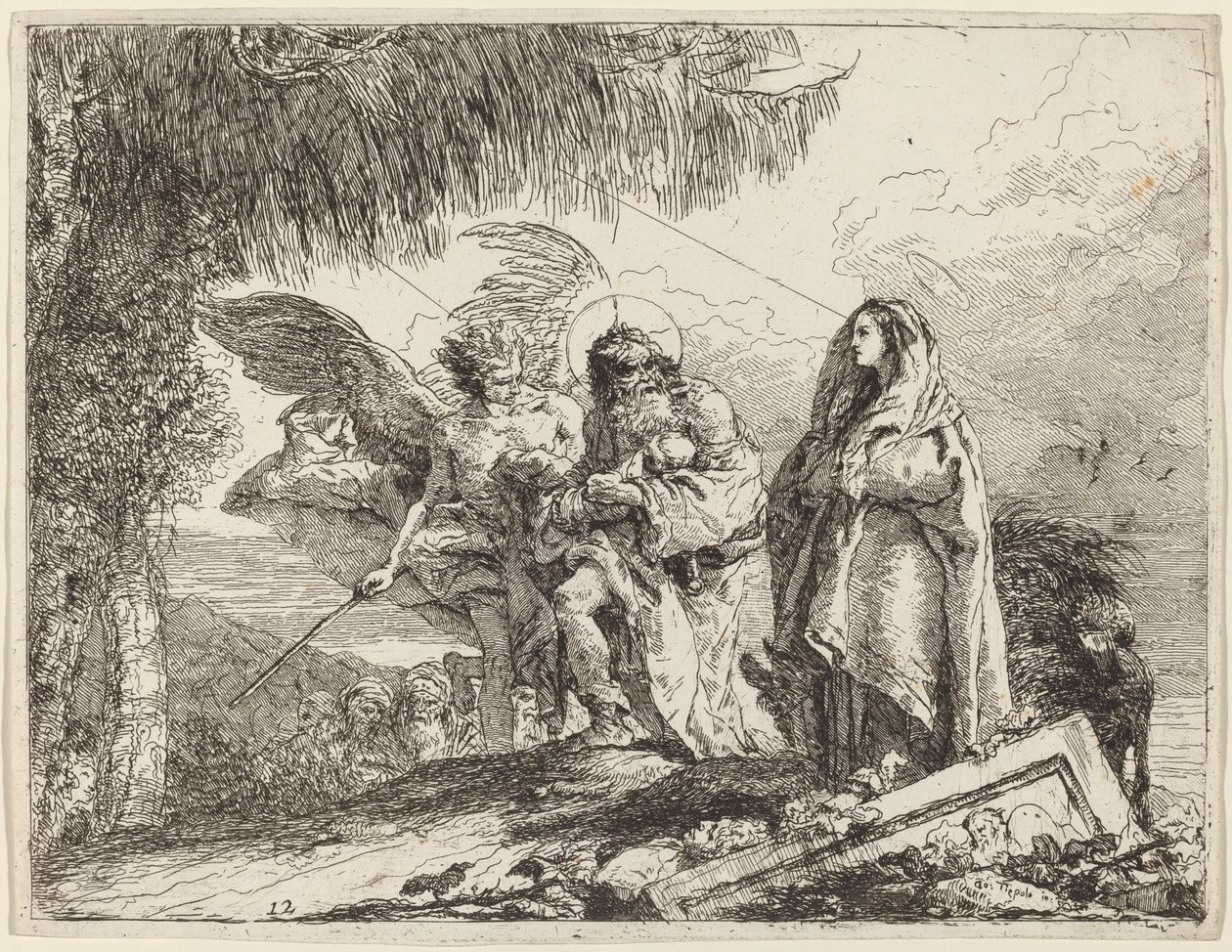 O Vôo, Sagrada Família Caminhando com Anjo de Giovanni Domenico Tiepolo