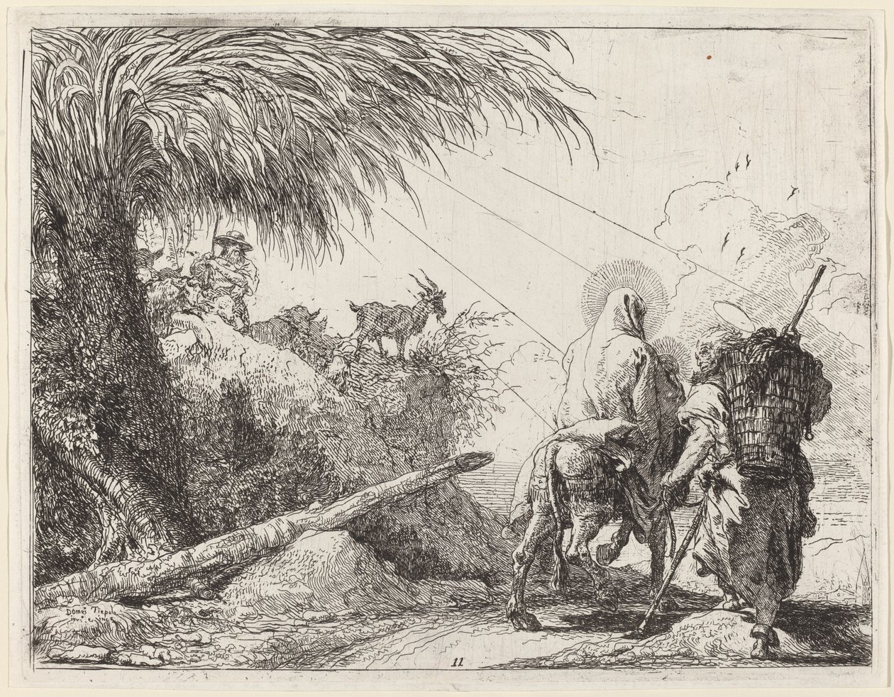 The Flight, Sagrada Família à direita, Joseph olhando para a esquerda de Giovanni Domenico Tiepolo