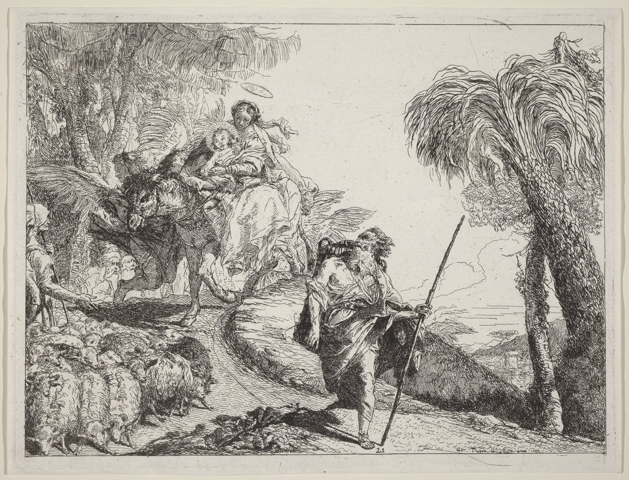A fuga com José em primeiro plano de Giovanni Domenico Tiepolo