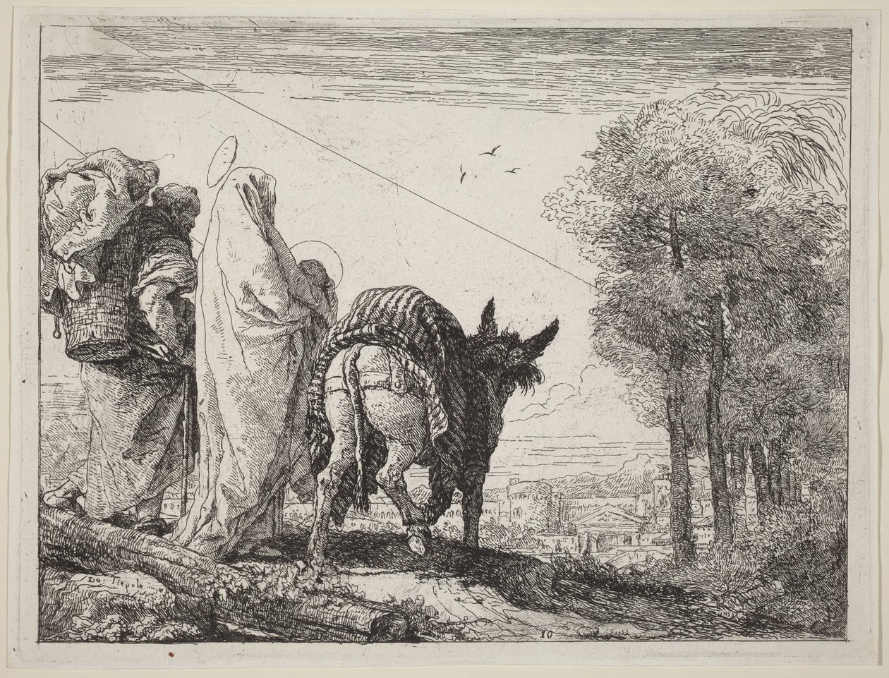 A fuga com a Sagrada Família à esquerda de Giovanni Domenico Tiepolo