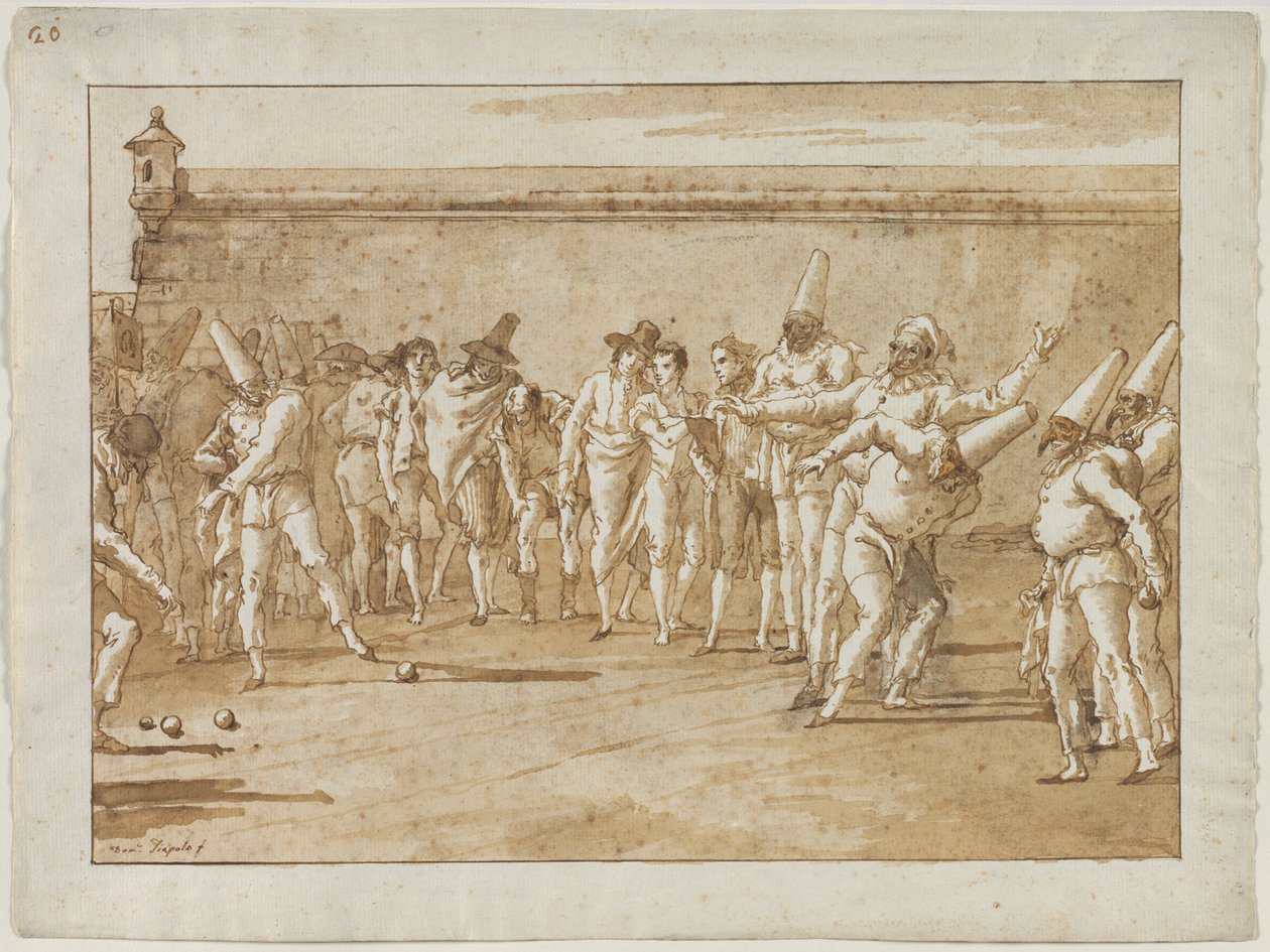 O jogo das tigelas, década de 1790. de Giovanni Domenico Tiepolo