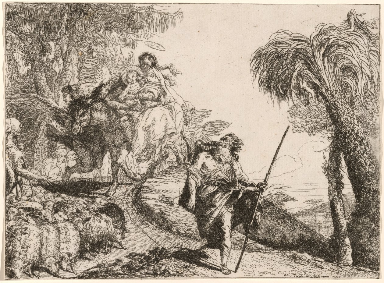 A Sagrada Família Descendo um Caminho perto de Pastores de Giovanni Domenico Tiepolo