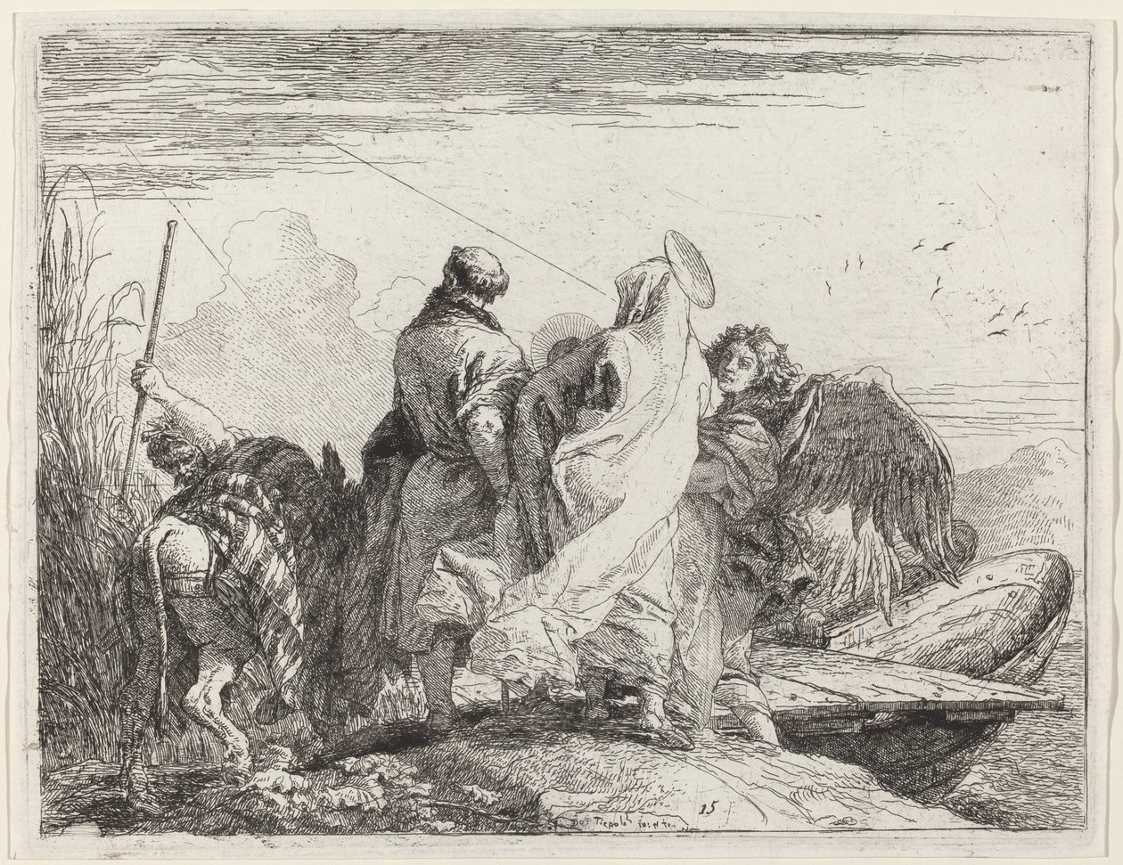 A Sagrada Família se preparando para embarcar de Giovanni Domenico Tiepolo