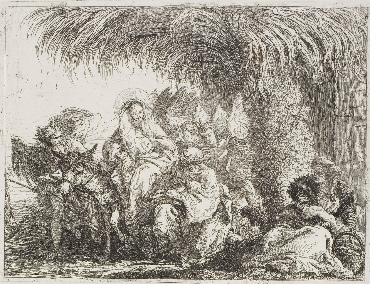 A Sagrada Família Sob uma Palmeira, placa seis de A Fuga para o Egito de Giovanni Domenico Tiepolo