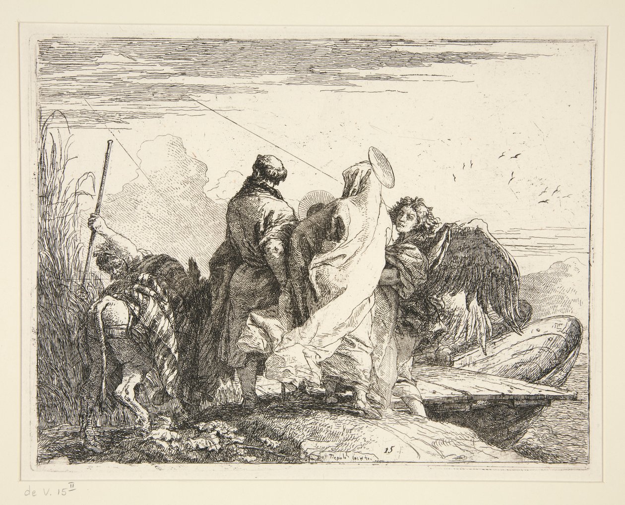 A Sagrada Família por um Rio, da série Idee pittoresche sulla fuga in Egitto (Flight into Egypt) de Giovanni Domenico Tiepolo