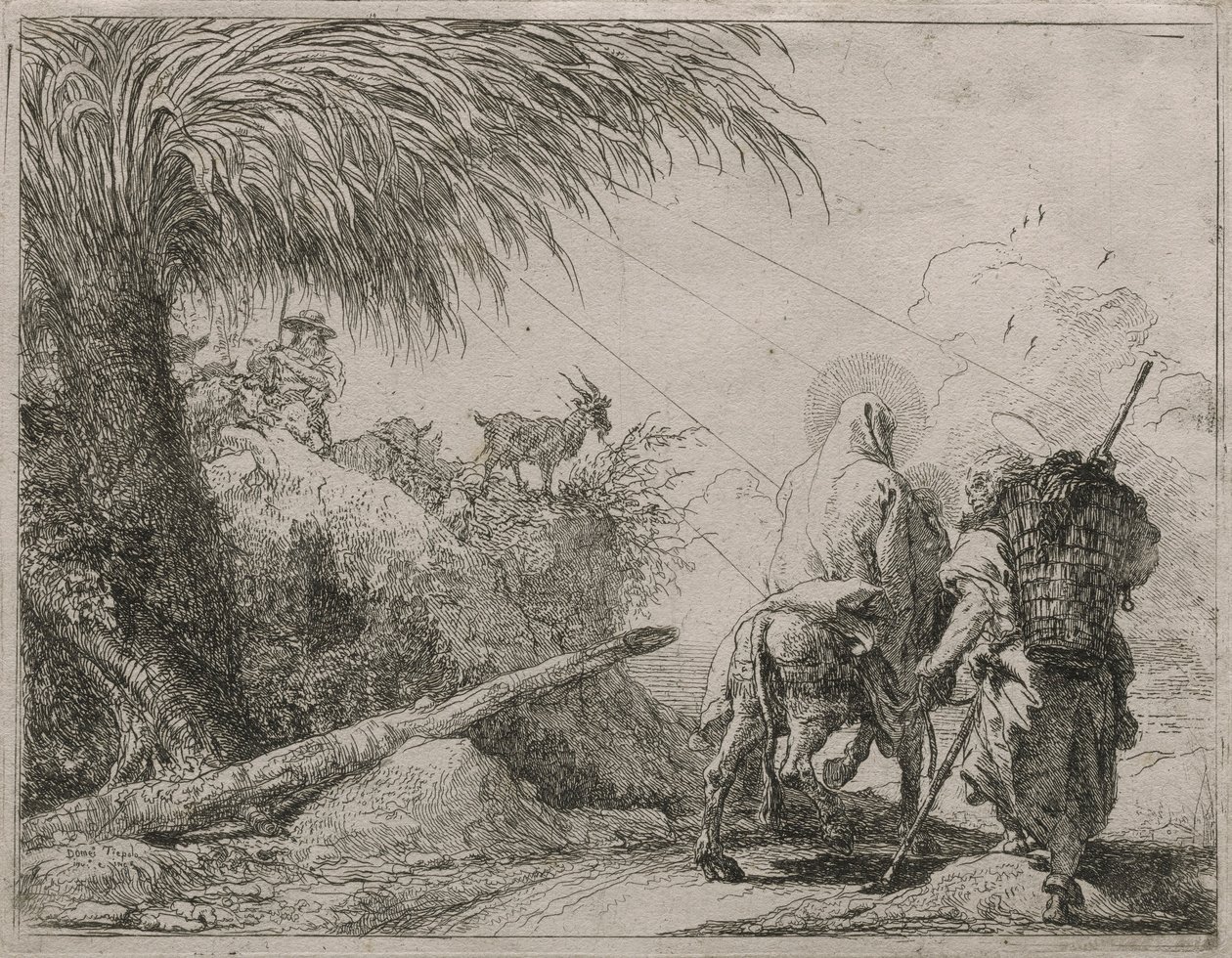 A Sagrada Família num Caminho Rochoso, da série Idee pittoresche sulla fuga em Egitto (Voo para o Egipto) de Giovanni Domenico Tiepolo