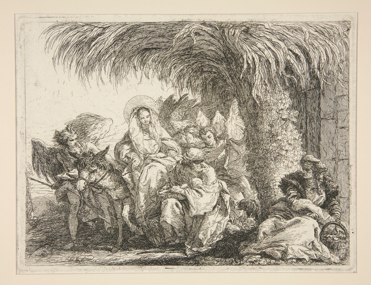 A Sagrada Família sob uma Palmeira, da série Idee pittoresche sopra la fuga em Egitto (Voo para o Egipto) de Giovanni Domenico Tiepolo