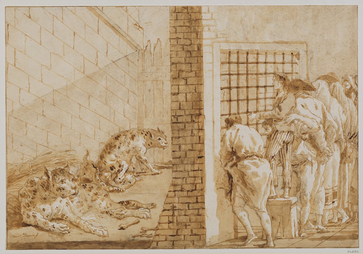 A jaula dos leopardos no jardim zoológico de Giovanni Domenico Tiepolo
