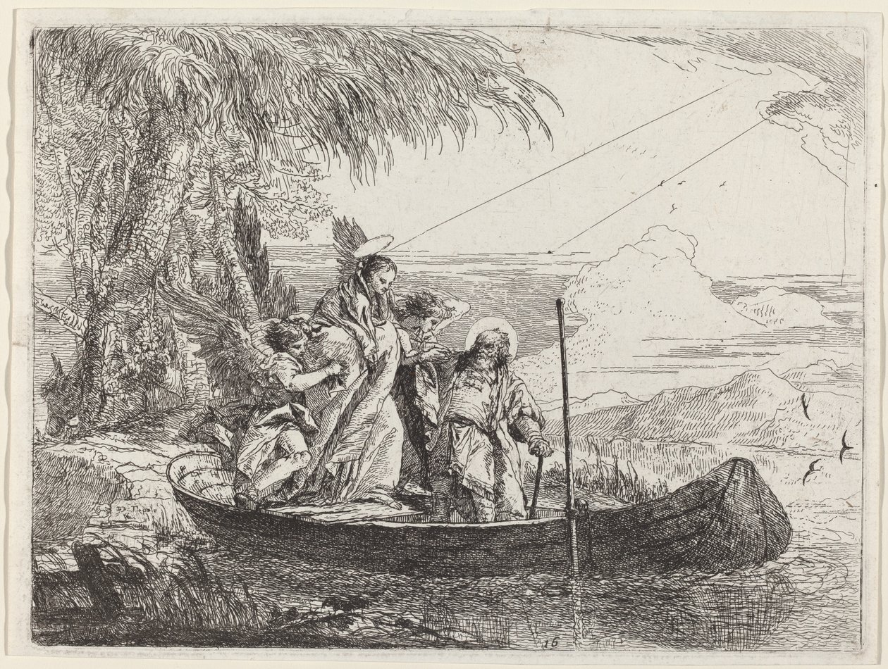 A Madona, o Menino e os Anjos Entrando no Barco de Giovanni Domenico Tiepolo
