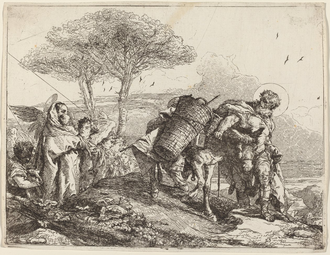 A Madona e o Menino à esquerda, com um arquivo de anjos de Giovanni Domenico Tiepolo