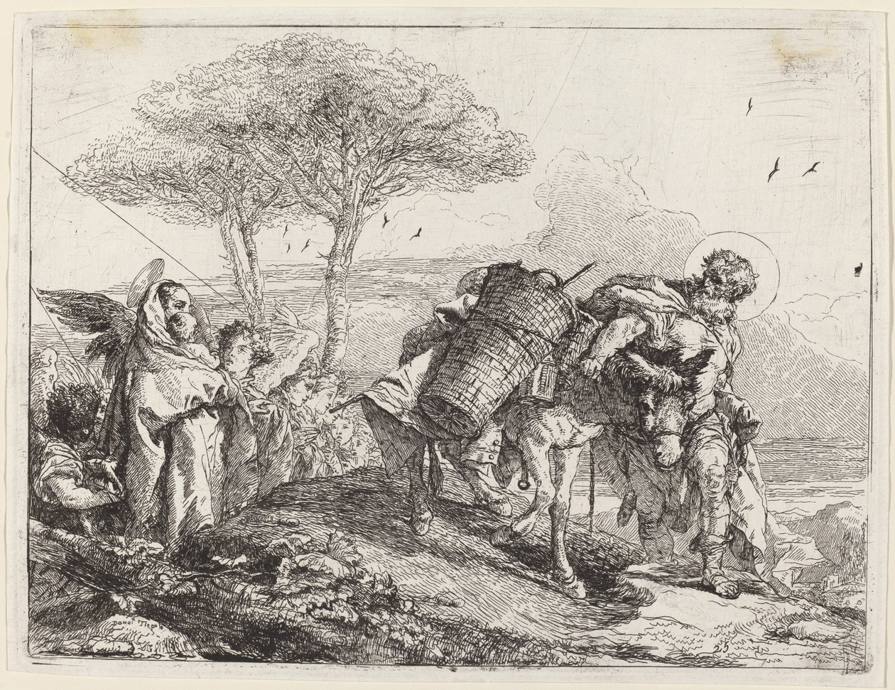 A Madona e o Menino à esquerda, com um arquivo de anjos de Giovanni Domenico Tiepolo