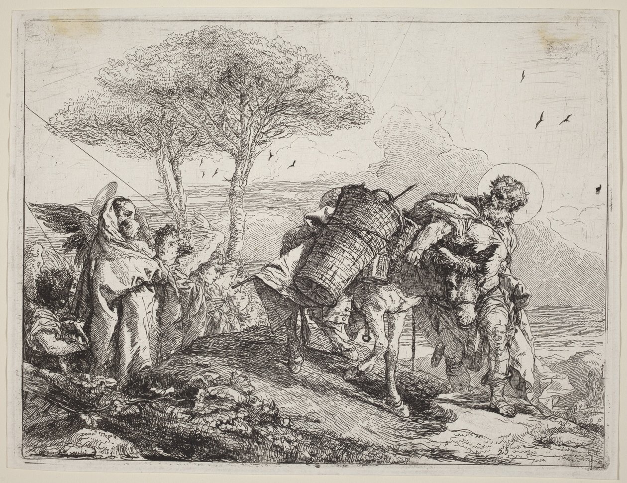 A Virgem com o Menino à esquerda, acompanhada por uma fila de anjos de Giovanni Domenico Tiepolo