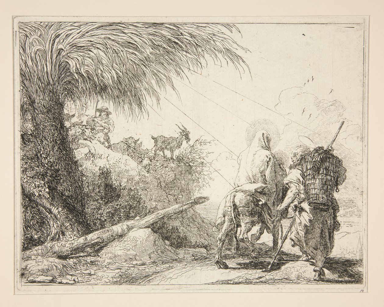 A Virgem, Montada no Burro e vista de trás, da série Idee pittoresche sopra la fuga em Egitto (Voo para o Egipto) de Giovanni Domenico Tiepolo