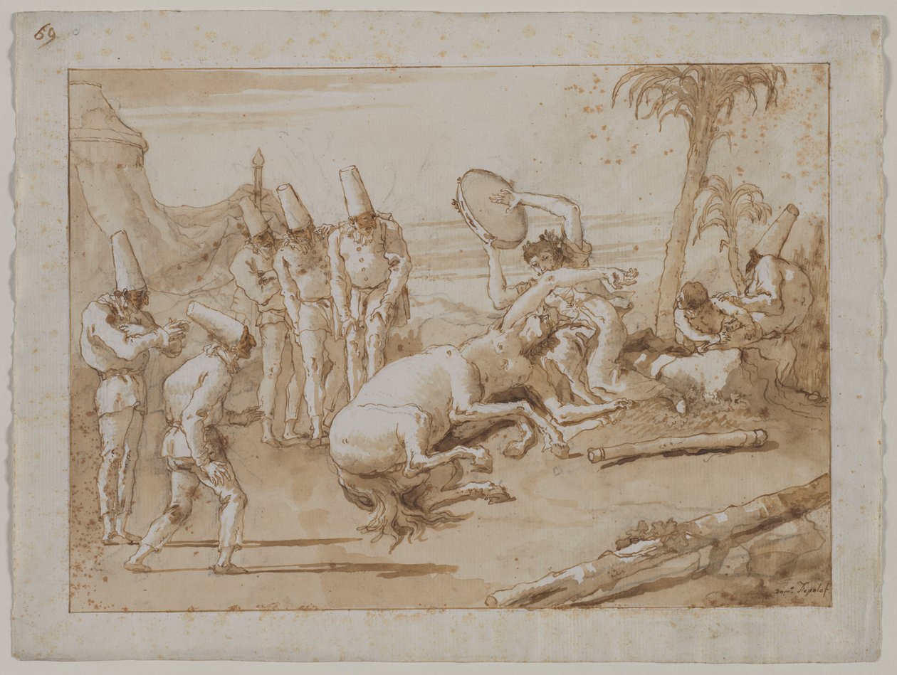 A mulher com um pandeiro de Giovanni Domenico Tiepolo