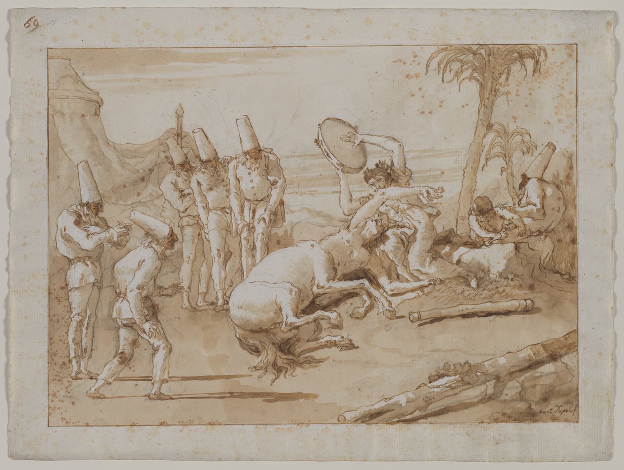 A mulher com um pandeiro, década de 1790. de Giovanni Domenico Tiepolo