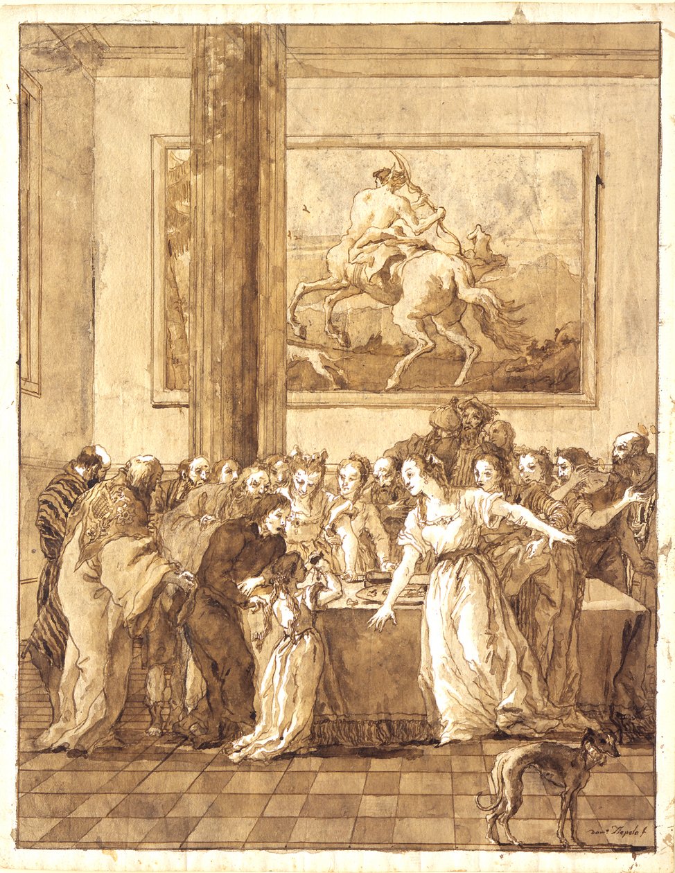 A jovem Virgem aceita o escarlate e o púrpura puro de Giovanni Domenico Tiepolo