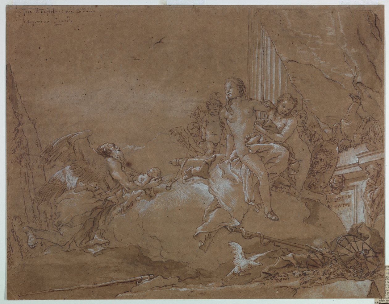 Tempo (Chronos) Confiando Cupido a Vênus de Giovanni Domenico Tiepolo