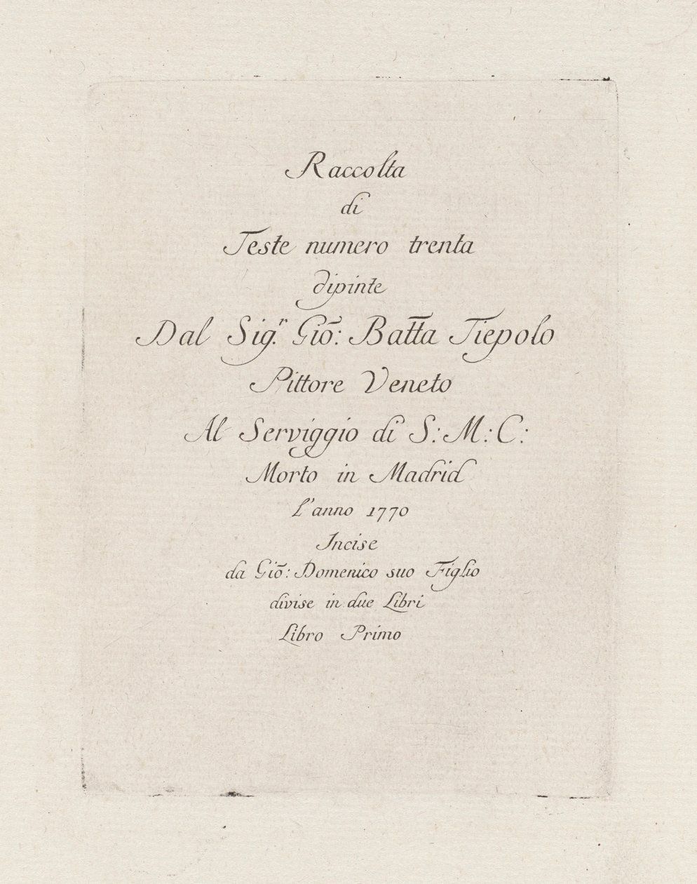 Página de rosto, da Raccolta di Teste (Coleção de Cabeças) de Giovanni Domenico Tiepolo