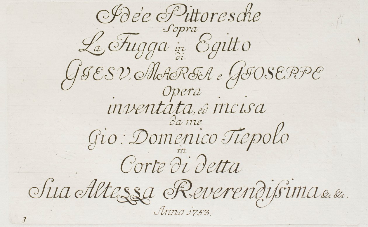 Página de título de A fuga para o Egito de Giovanni Domenico Tiepolo