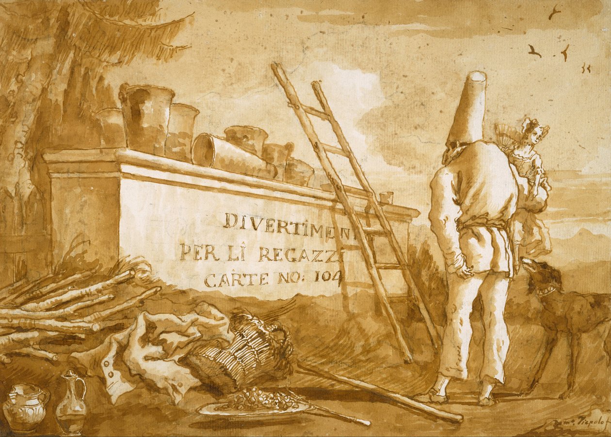 Página de título da série Punchinello de Giovanni Domenico Tiepolo