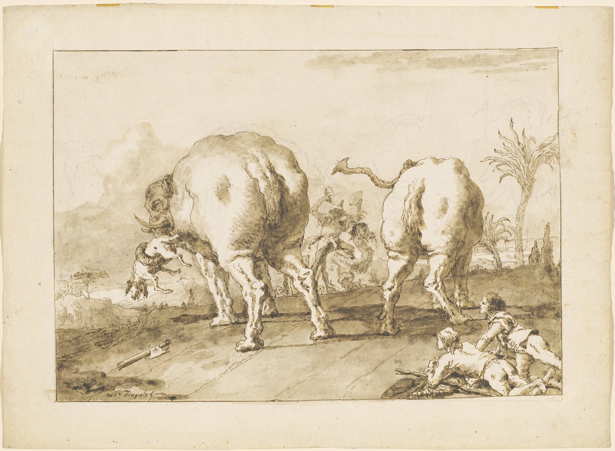 Dois elefantes furiosos de Giovanni Domenico Tiepolo