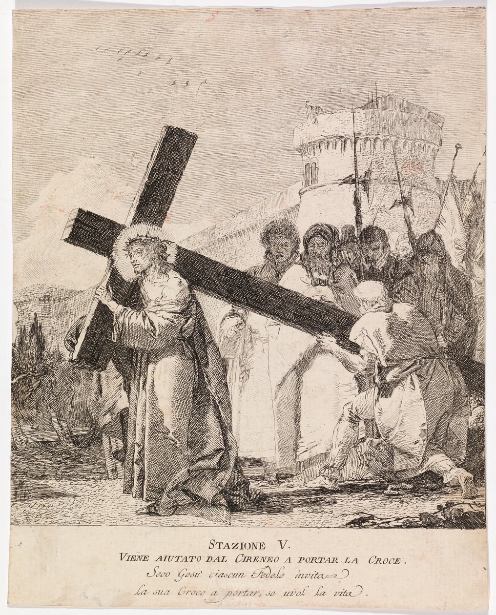 Via crucis - Estação V. Simão de Cirene ajuda Jesus a carregar a cruz de Giovanni Domenico Tiepolo