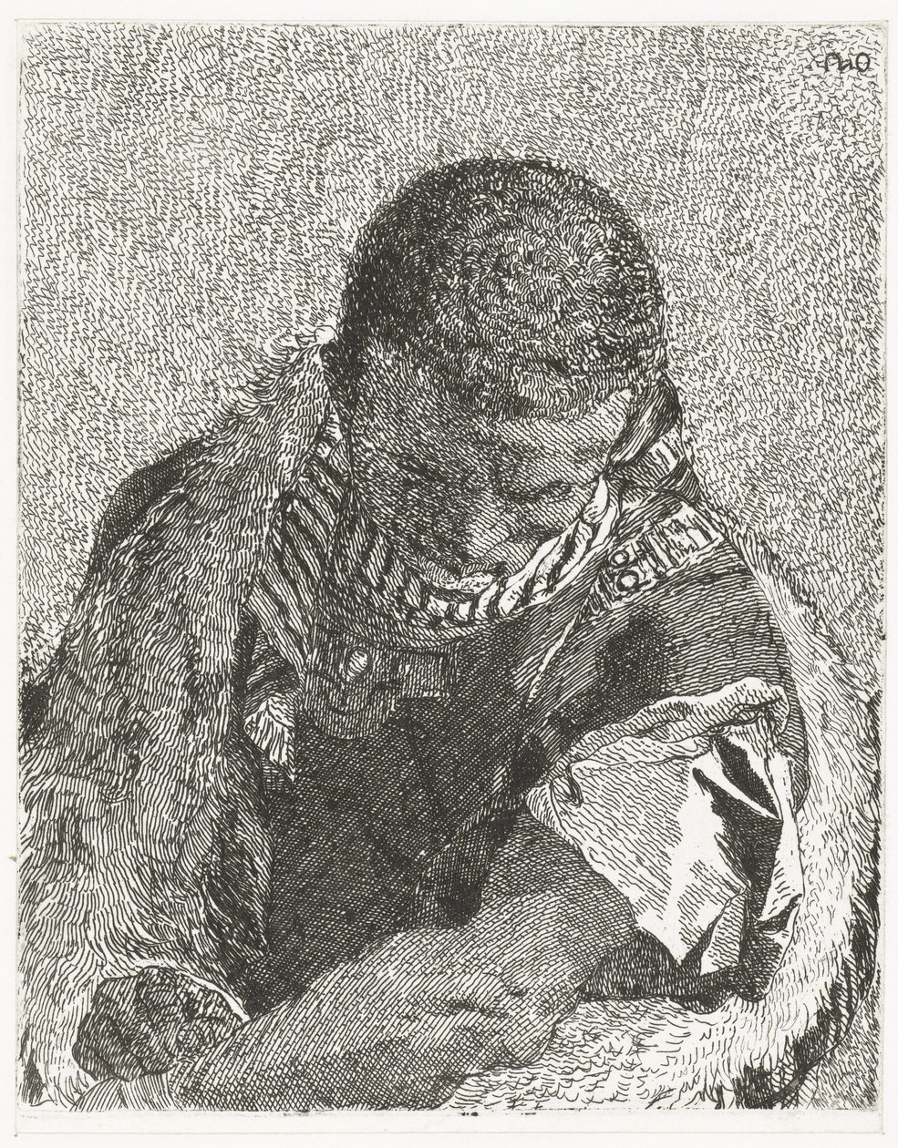 Garoto negro com cabeça baixa Coleção de cabeças (título da série) Raccolta di Teste (título da série) de Giovanni Domenico Tiepolo