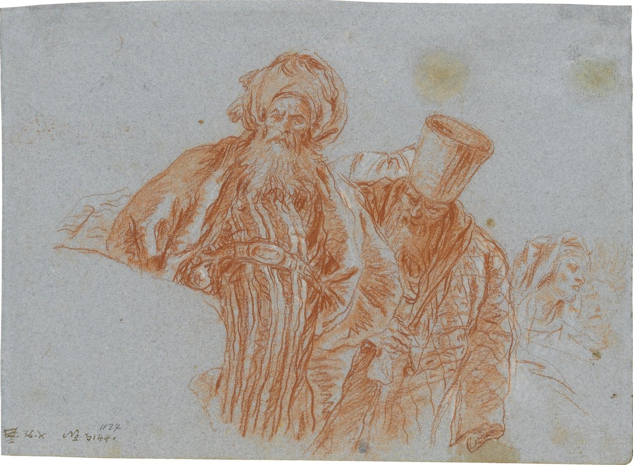 Dois mercadores orientais; verso: Mão esquerda segurando um crucifixo de Giovanni Domenico Tiepolo