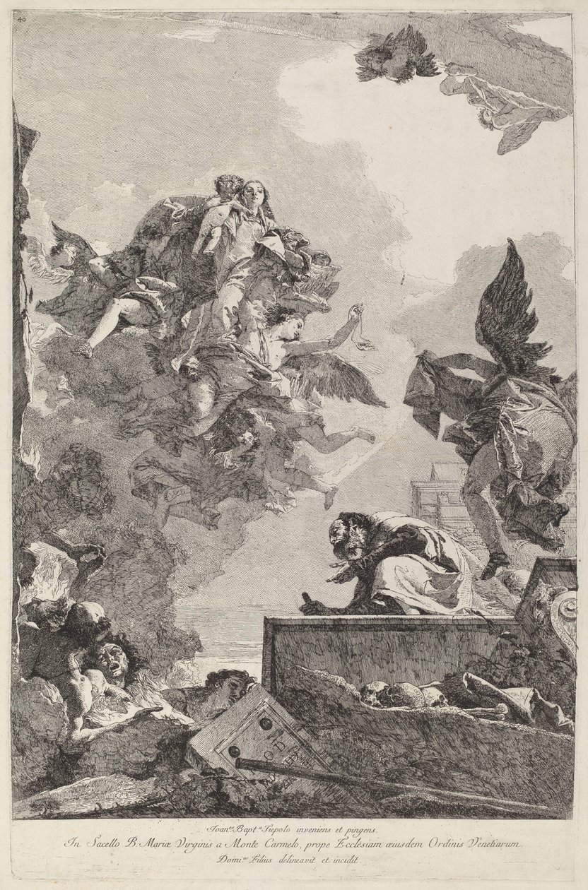 A Madonna del Carmelo aparecendo para Saint Simon Stock de Giovanni Domenico Tiepolo after Giovanni Battista Tiepolo