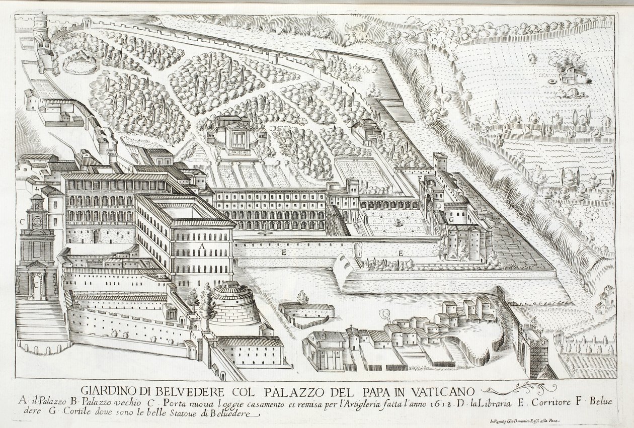 Vista, de, a, belvedere, jardins, em, a, papal, palácio, vaticano de Giovanni Domenico de