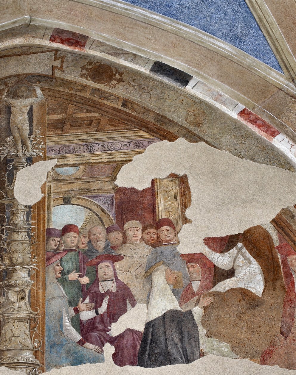 Representação de Santa Catarina de Sena em frente ao Papa Gregoire XI a Avignon Fresco por Giovanni Donato da Montorfano (1460-1502) Bezel da capela Bolla, nave esquerda (Santa Catarina de Sena em frente ao Papa Gregório XI em Avignon) Fresco por Giovanni  de Giovanni Donato Montorfano