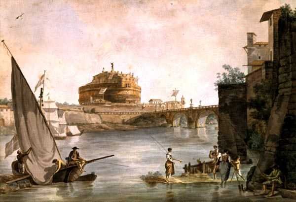 O Mausoléu de Adriano no Castel São Ângelo em Roma (caneta e aguarela sobre papel) de Giovanni and Ducros Abraham Volpato