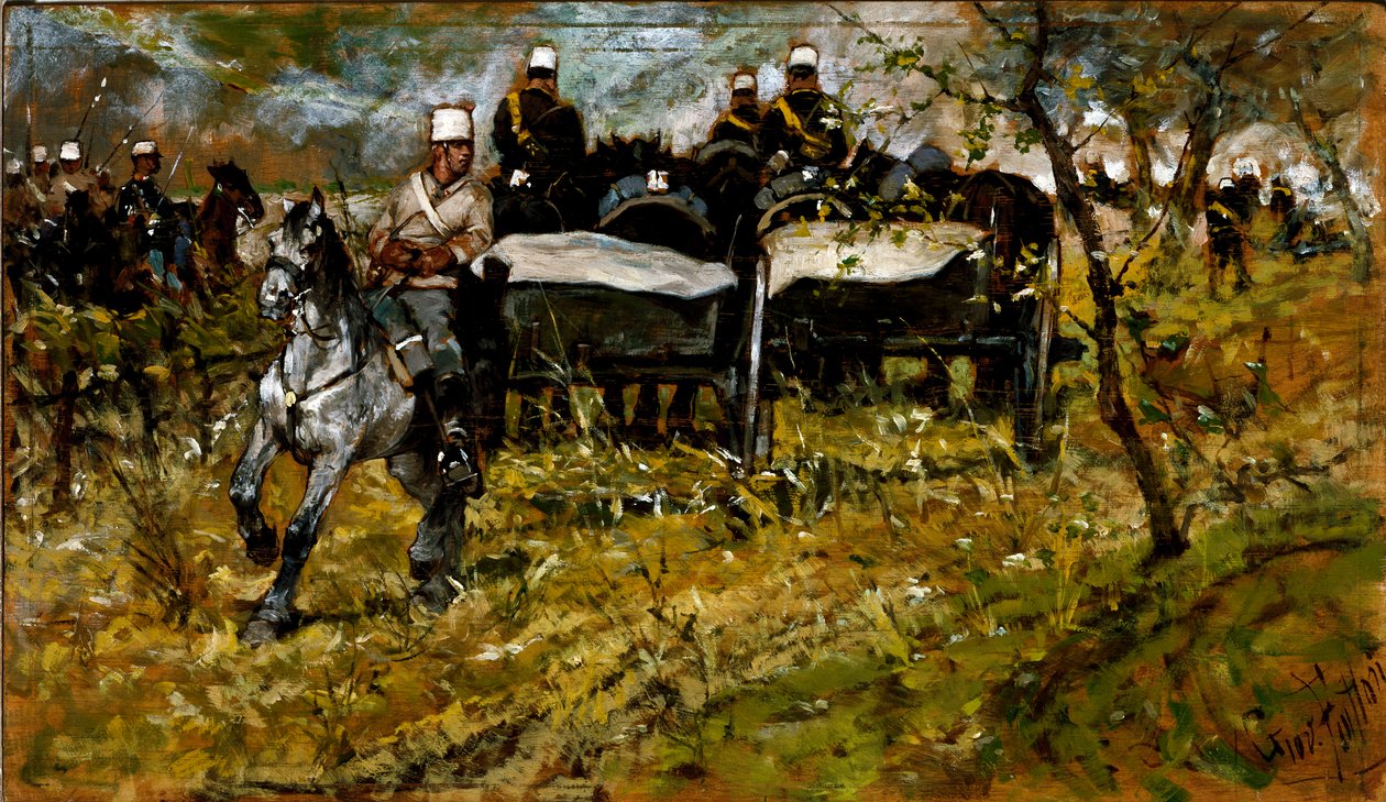Manobra de artilharia. Pintura de Giovanni Fattori (1825-1908) de Giovanni Fattori