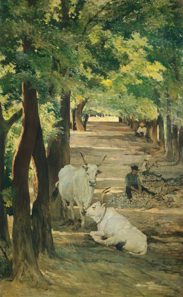 Avenue with Oxen and Stonebreaker, de Giovanni Fattori (1825-1908) de Giovanni Fattori
